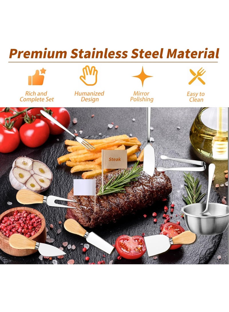 Soofam 48 Pcs Charcuterie Boards Accessories Butter Spreader Knives Set Stainless Steel Cheese Mini Serving Tongs Spoons Forks Dipping Bowl Toothpick Flags Utensil for Pastry Making Wedding Christmas(Sliver) - Image 2