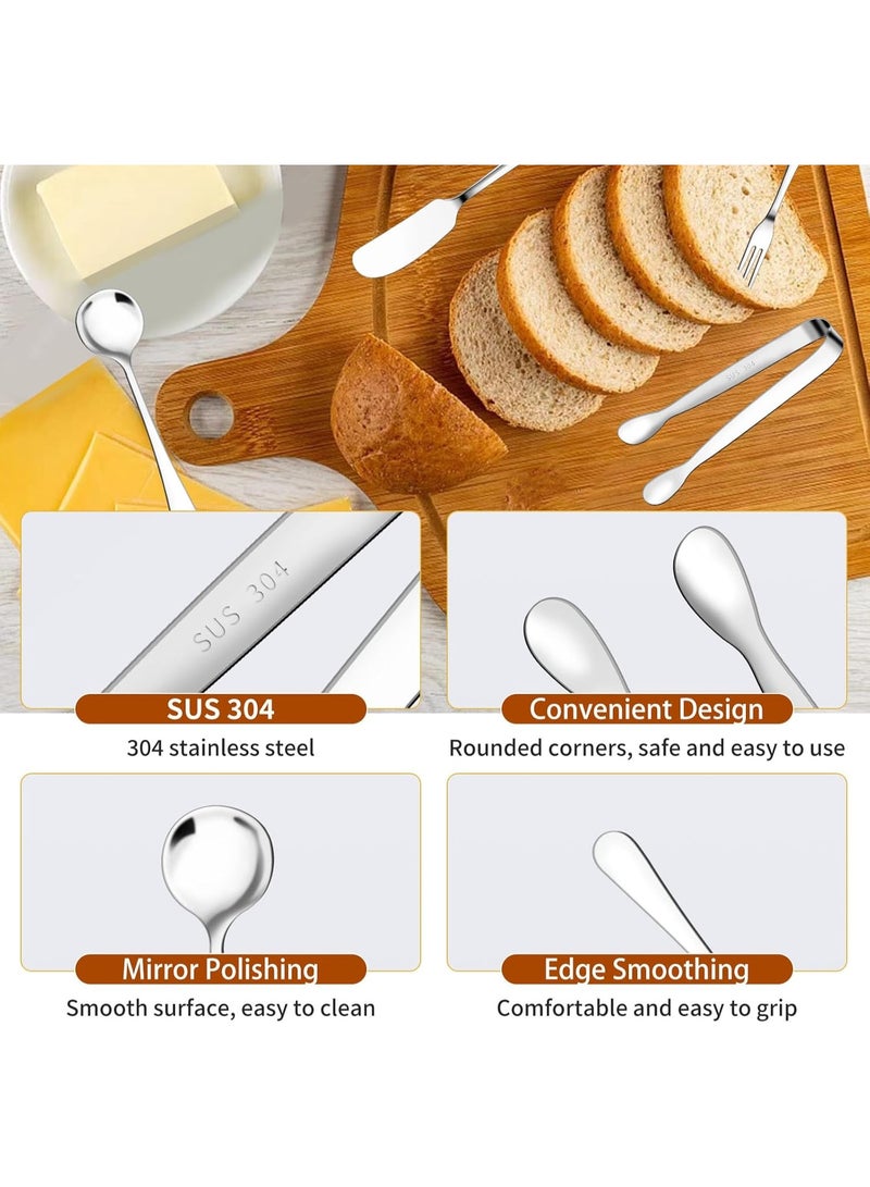 Soofam 48 Pcs Charcuterie Boards Accessories Butter Spreader Knives Set Stainless Steel Cheese Mini Serving Tongs Spoons Forks Dipping Bowl Toothpick Flags Utensil for Pastry Making Wedding Christmas(Sliver) - Image 5