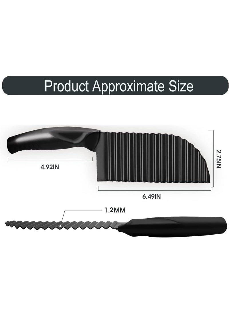 Crinkle Potato Cutter - 7.4cm x 30cm 420 Stainless Steel Waves French Fries Slicer, Save-effort Handheld Chipper Chopper, Vegetable Salad Chopping Knife Home Kitchen Wavy Blade Cutting Tool, Black - Image 2