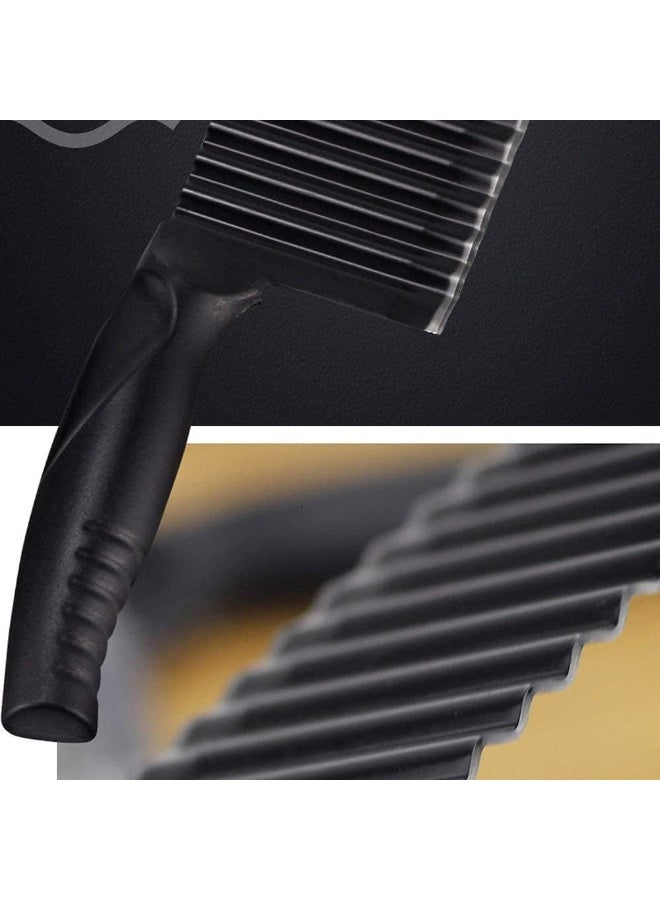 Crinkle Potato Cutter - 7.4cm x 30cm 420 Stainless Steel Waves French Fries Slicer, Save-effort Handheld Chipper Chopper, Vegetable Salad Chopping Knife Home Kitchen Wavy Blade Cutting Tool, Black - Image 5