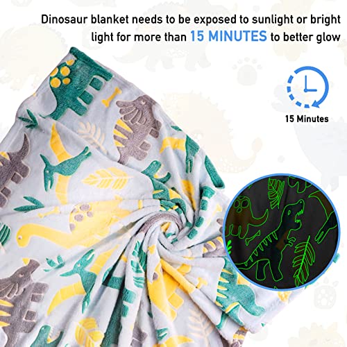TEHALK Glow in The Dark Dinosaur Blanket for Boys - Soft Fleece Throw for Kids, Toddlers - Dinosaur Gifts, Birthday Present - 50"x60" - Image 3