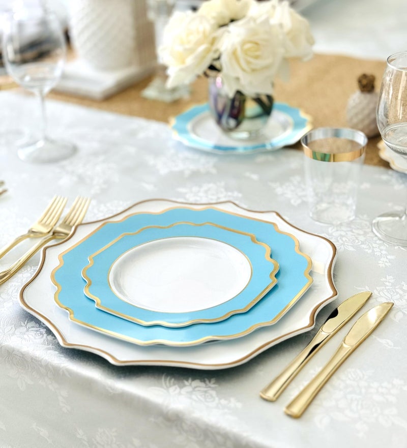 OCCASIONS FINEST PLA "" OCCASIONS "" 50 Plates Pack (25 Guests)-Heavyweight Wedding Party Disposable Plastic Plate Set -(25x10.5'' Dinner + 25x8'' Salad/dessert (Imperial Aqua/Gold) - Image 5