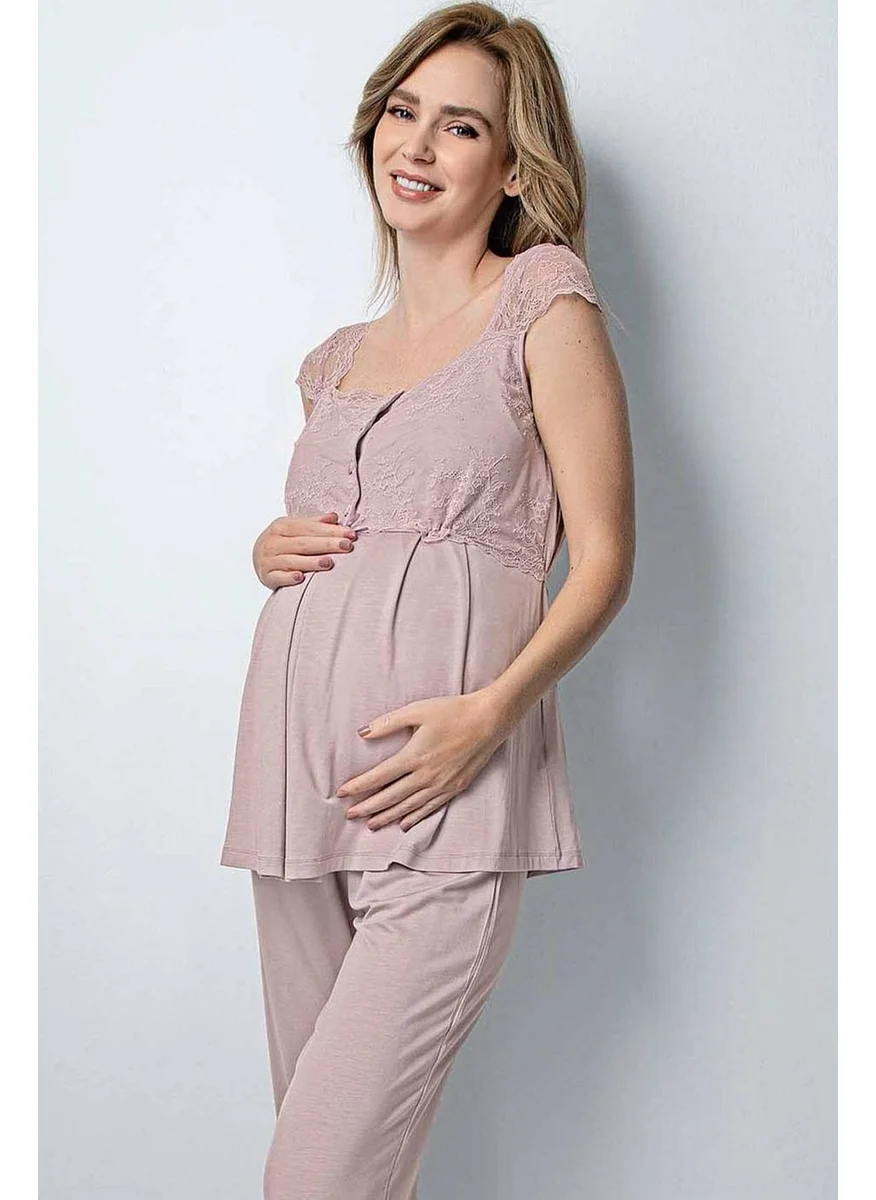 Monamise 18441 Pregnant Postpartum Pajamas Set - Mink