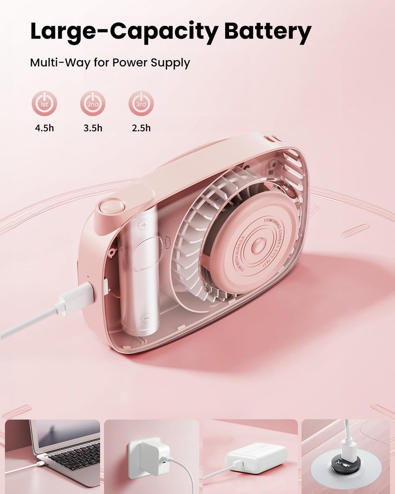 Gaiatop Mini Neck Fan, Rechargeable Handheld Desk Use, LED Power Display 3 Speed 360Â°Rotate Mirror for Lash Makeup, Cute Camera Design Small Portable USB Fans Personal Cooling Travel Essentials - Image 5
