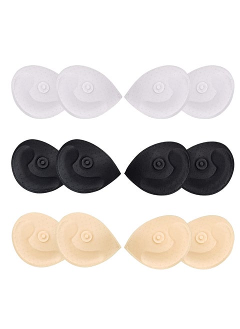 Bra Pad Inserts for Women - Removable Sponge Cups, Semicircular Replacement Pads for Yoga, Swimwear, Bikinis, and More (6 Pairs: White, Black, Skin Tone)