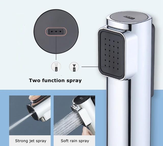 CARNIVAL 2 Flow/Mode Chrome Health Faucet Set Premium Hand Bidet Spayer/Jet Spray for Toilet with 1 Meter Hose Pipe (Tube) and Wall Hook (Complete Set with Hose Pipe & Wall Hook, Chrome) - Image 3