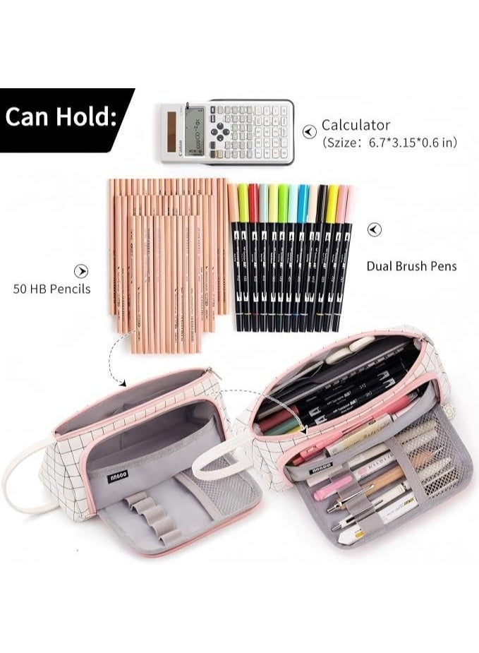 EASTHILL Medium Capacity Colored Canvas Storage Pouch Marker Pen Pencil Case Simple Stationery Bag Holder For Middle High School Office College Student Girl Women Adult Teen Christmas Gift White Plaid - Image 3