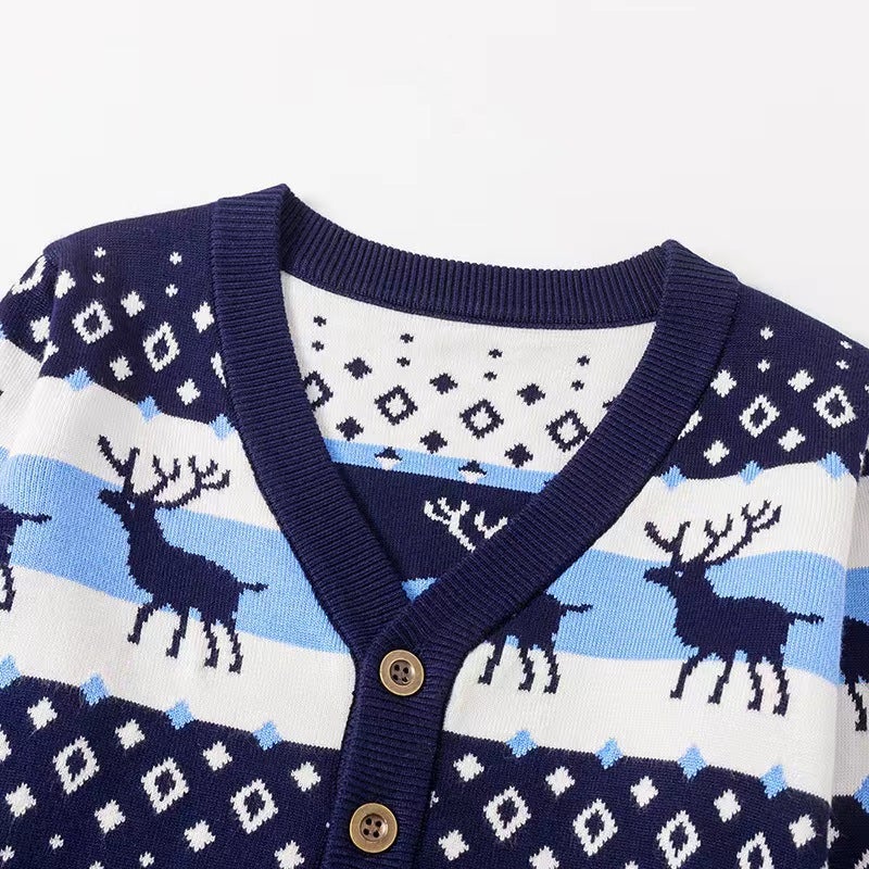 'S Popular Kidsren'S Christmas Sweater Cardigan For Boys And Girls Double-Layer Cartoon Elk Jacquard Knitted Jacket - Image 4