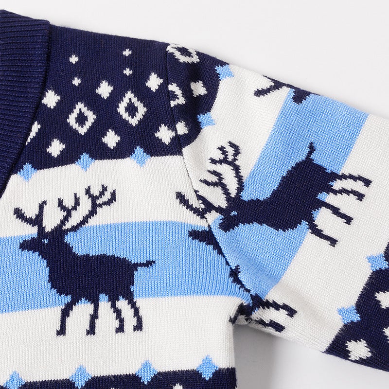 'S Popular Kidsren'S Christmas Sweater Cardigan For Boys And Girls Double-Layer Cartoon Elk Jacquard Knitted Jacket - Image 5