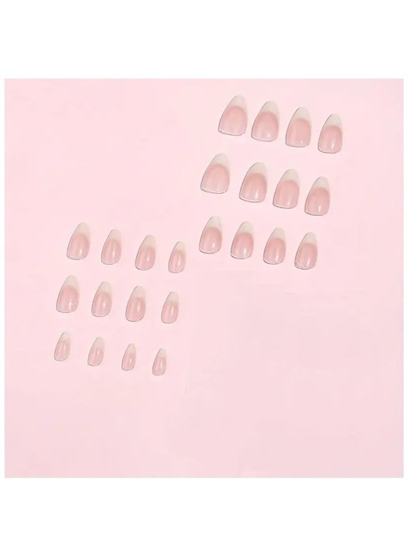 GlamKit 24pcs Glossy Long Ballet Fake Nails，French solid-color almond-shaped nail art For Women Girls - Image 2