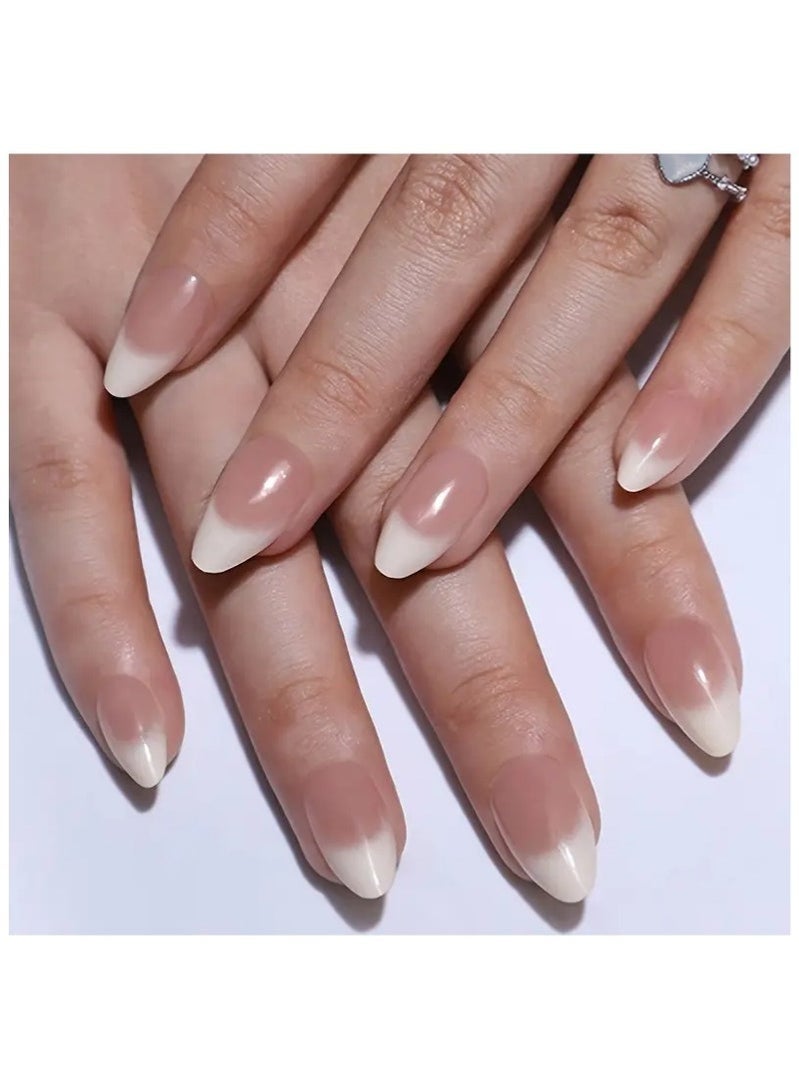 GlamKit 24pcs Glossy Long Ballet Fake Nails，French solid-color almond-shaped nail art For Women Girls - Image 1