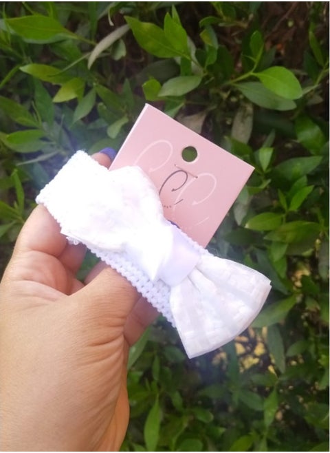 WHITE WITH RIBBON SOFT HEAD BAND