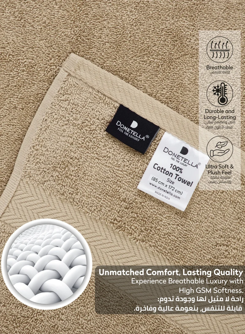 Donetella Premium 100 % Combed Cotton 2-Pcs Bath Sheet Set (85 X 172 CM) 600 GSM Large Towel, Highly Absorbent, Quick Dry,Best Towel for Bathroom, Spa And Hotel,Light Beige