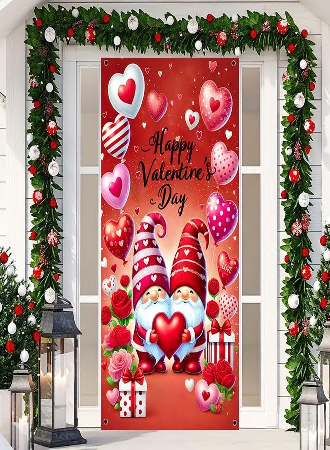 BlissYard Happy Valentine's Day Door Cover Valentines Gnomes Theme Photography Background Party Door Banner Decoration Colorful Red Rose LOVE Heart Door Backdrop Porch Sign Banner Supplies 35 x 70 in - Image 3