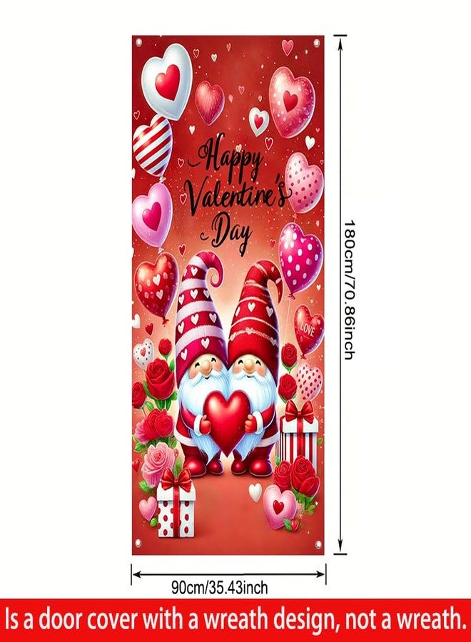BlissYard Happy Valentine's Day Door Cover Valentines Gnomes Theme Photography Background Party Door Banner Decoration Colorful Red Rose LOVE Heart Door Backdrop Porch Sign Banner Supplies 35 x 70 in - Image 2