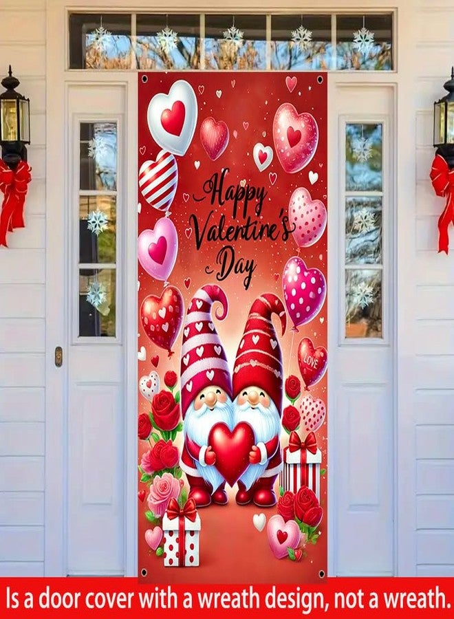 BlissYard Happy Valentine's Day Door Cover Valentines Gnomes Theme Photography Background Party Door Banner Decoration Colorful Red Rose LOVE Heart Door Backdrop Porch Sign Banner Supplies 35 x 70 in - Image 5