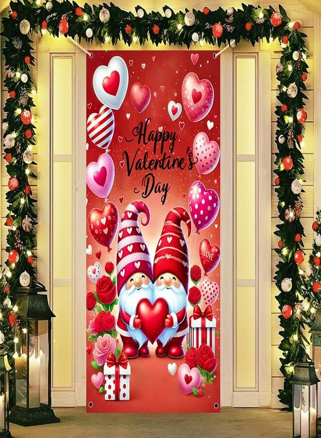 BlissYard Happy Valentine's Day Door Cover Valentines Gnomes Theme Photography Background Party Door Banner Decoration Colorful Red Rose LOVE Heart Door Backdrop Porch Sign Banner Supplies 35 x 70 in - Image 4