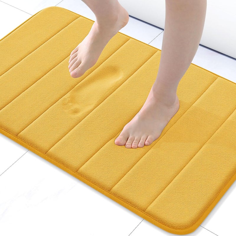 Buganda Memory Foam Bath Mat, 30" x 20", Ultra Soft and Non-Slip Bathroom Rugs, Water Absorbent and Machine Washable Bath Rug for Bathroom, Shower, and Tub, Yellow - Image 1