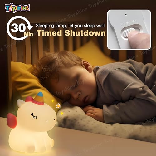 Toyshine Cute Sitting Unicorn Night Light Squishy Silicone 3 Level Dimmable LED Rechargeable Bedside Touch Lamp with Timer Function for Bedroom & Office - Image 5