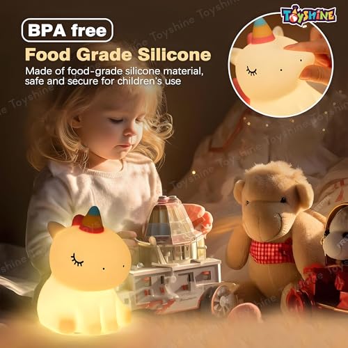 Toyshine Cute Sitting Unicorn Night Light Squishy Silicone 3 Level Dimmable LED Rechargeable Bedside Touch Lamp with Timer Function for Bedroom & Office - Image 4