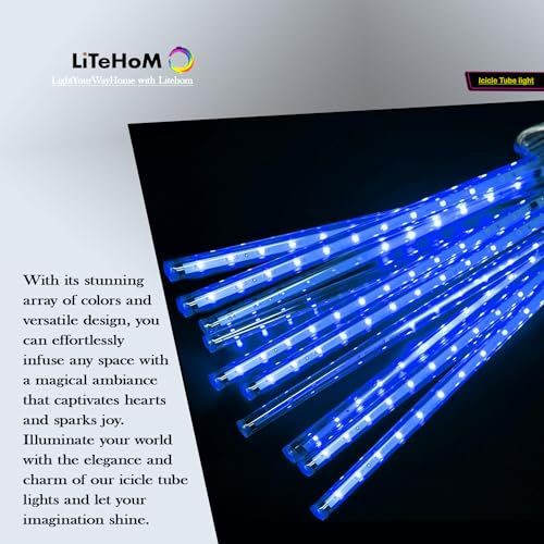 Litehom Rain Drop LED Meteor Shower 192 LEDs 8 Tubes (11.8") | Icicle Falling Effect for Diwali, Christmas, New Year, Home & Outdoor Decoration, Balcony, Tree, Party Decor (Cool-White) - Image 2