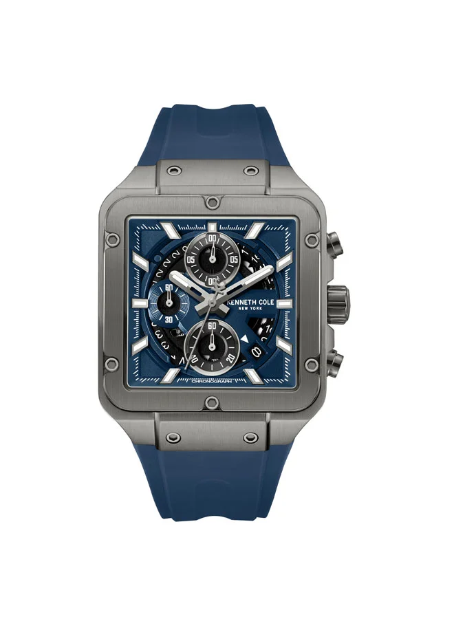 Kenneth Cole New York Arlington Blue Dial Black Silicone Strap Chronograph Watch for Men - 39.5mm