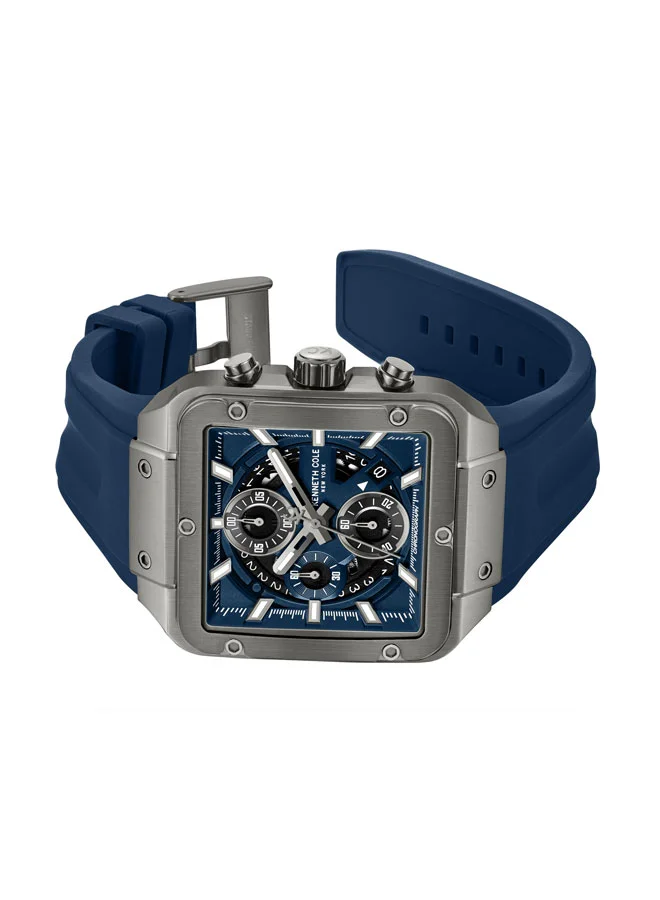 Kenneth Cole New York Arlington Blue Dial Black Silicone Strap Chronograph Watch for Men - 39.5mm