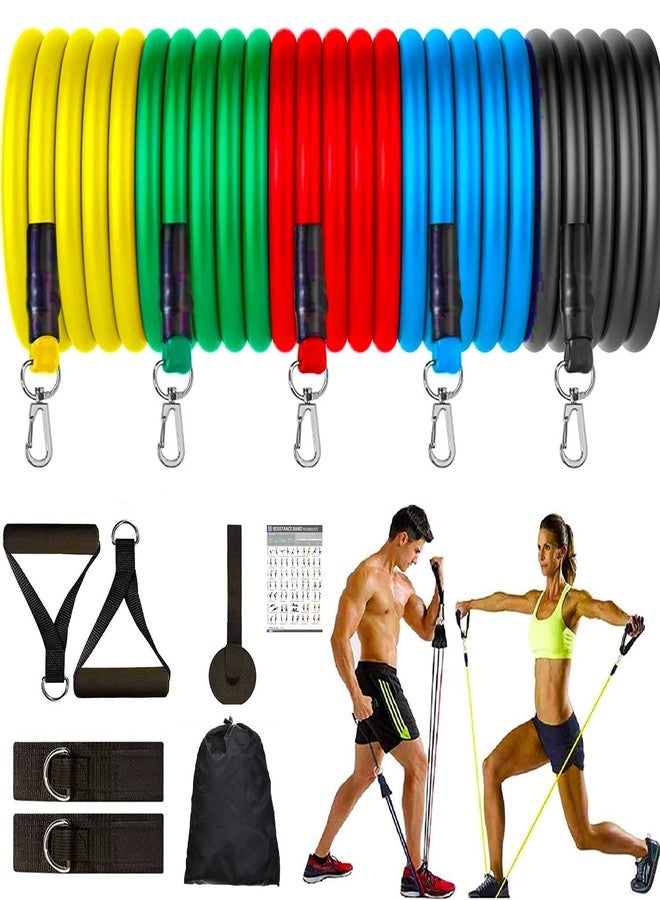 ERHETUS Portable 11 pcs Resistance Bands for Workout for Men | Exercise Rubber Fitness Band for Women | Home Training Gym Kit of Toning Tubes, Door Anchor, Handles, Carry Bag, Legs Ankle Straps - Image 1