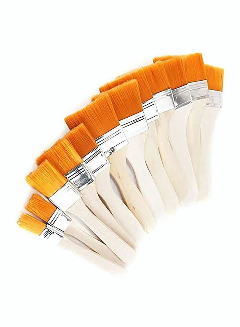 Y&D 12pcs Paint Brush Set Nylon Flat Wooden Handle for Acrylic Gouache Watercolor Oil Varnish - Image 1