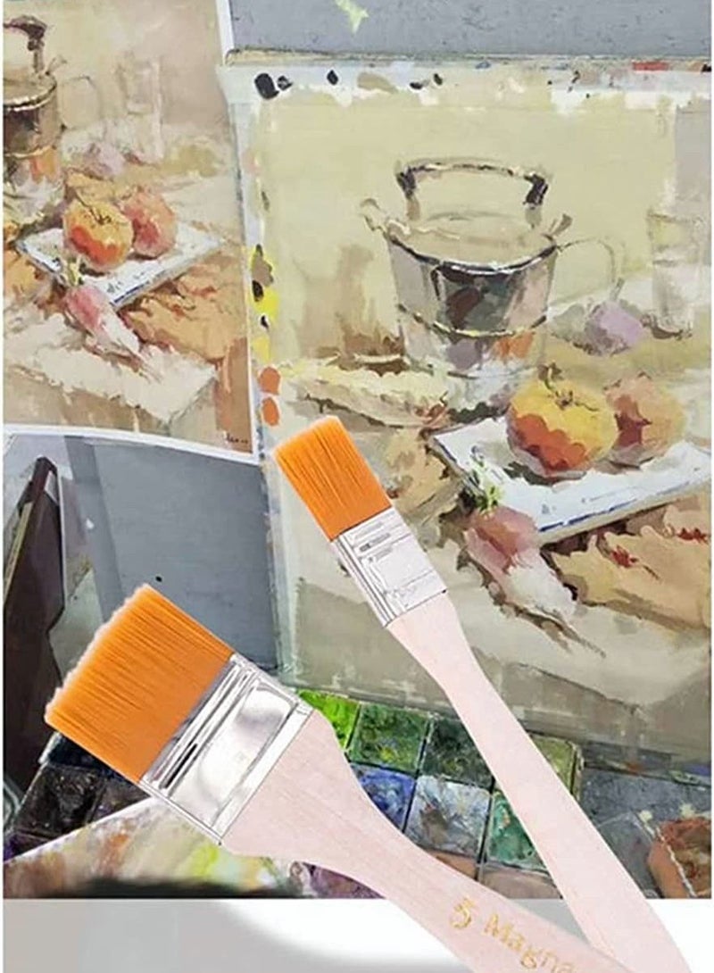 Y&D 12pcs Paint Brush Set Nylon Flat Wooden Handle for Acrylic Gouache Watercolor Oil Varnish - Image 5