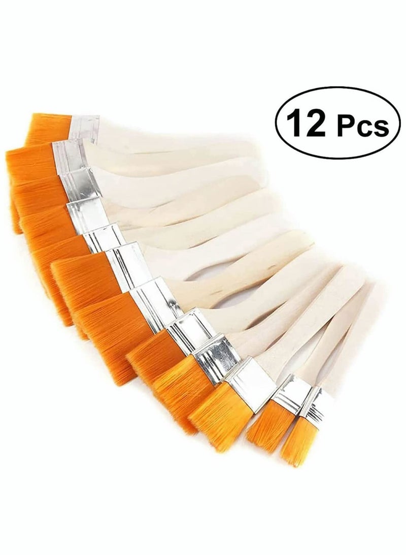 Y&D 12pcs Paint Brush Set Nylon Flat Wooden Handle for Acrylic Gouache Watercolor Oil Varnish - Image 2