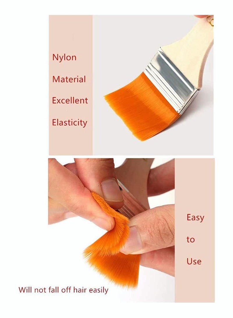 Y&D 12pcs Paint Brush Set Nylon Flat Wooden Handle for Acrylic Gouache Watercolor Oil Varnish - Image 3