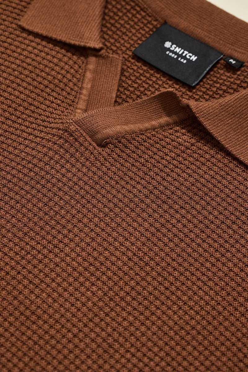 SNITCH Core Lab Brown Textured Polo T-Shirt