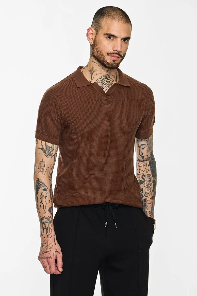 SNITCH Core Lab Brown Textured Polo T-Shirt