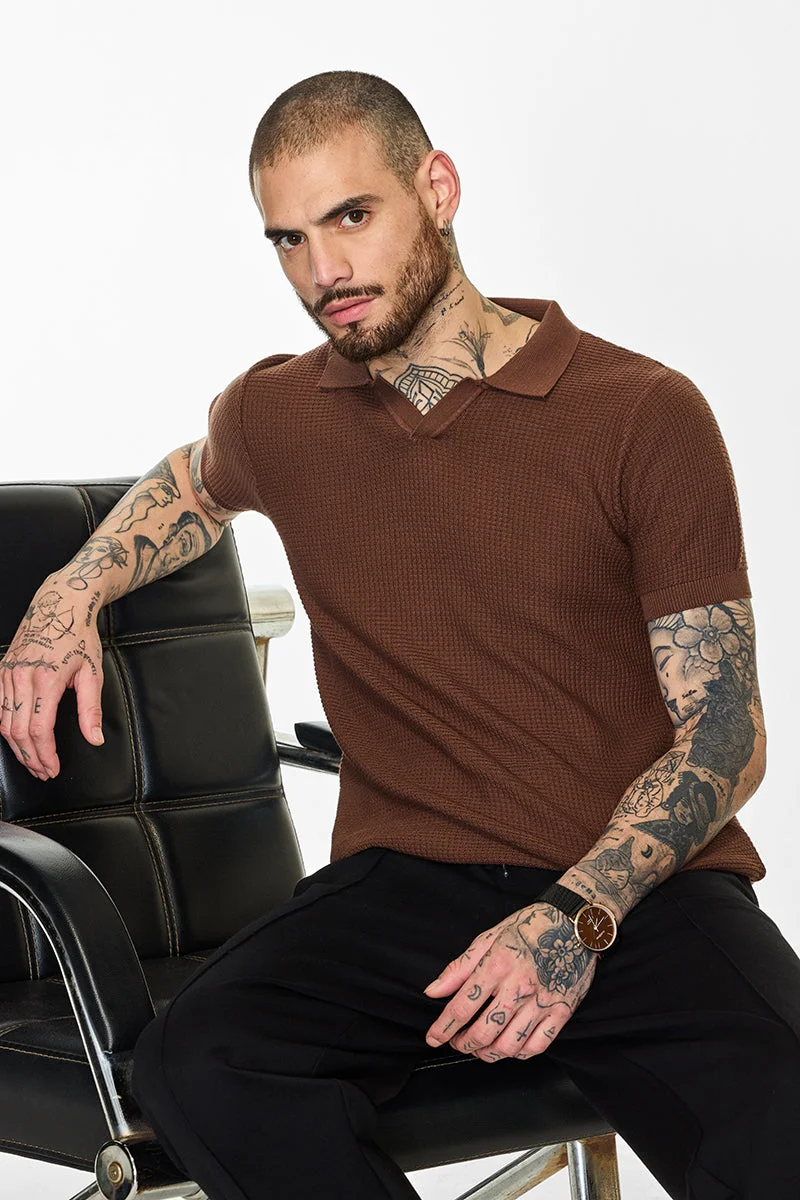 SNITCH Core Lab Brown Textured Polo T-Shirt