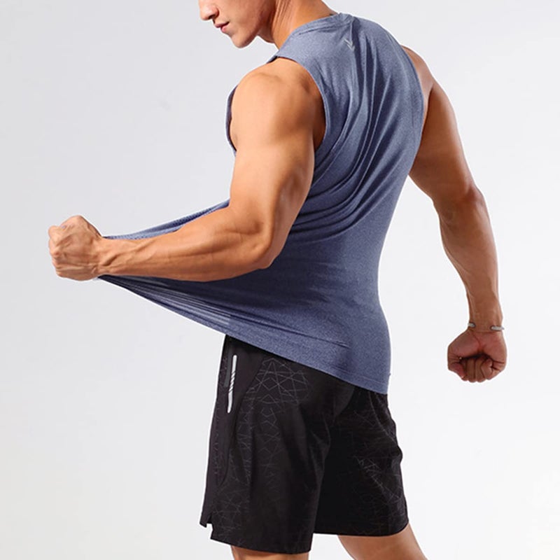 Magiftbox Mens Workout Muscle Tanks Gym Vest Fitness Jogging Sports Tank Tops Quick-Dry T49_Greyblue_US-XL - Image 4