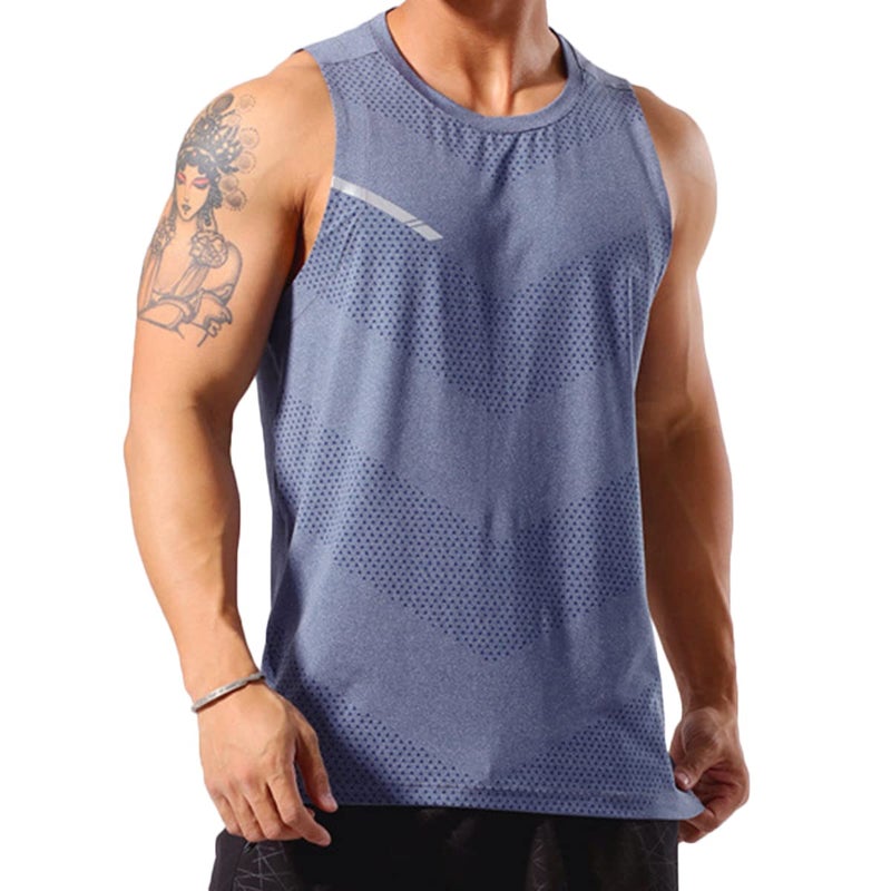 Magiftbox Mens Workout Muscle Tanks Gym Vest Fitness Jogging Sports Tank Tops Quick-Dry T49_Greyblue_US-XL - Image 1