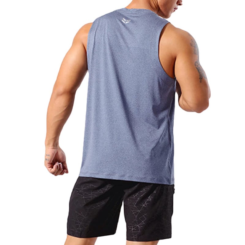 Magiftbox Mens Workout Muscle Tanks Gym Vest Fitness Jogging Sports Tank Tops Quick-Dry T49_Greyblue_US-XL - Image 3