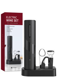 Beram Electric Wine Opener Set, 5 in 1, Automatic Bottle Corkscrew, Rechargeable, Foil Cutter, Wine Pourer, Stopper, Charging Base with Cable  - Image 1