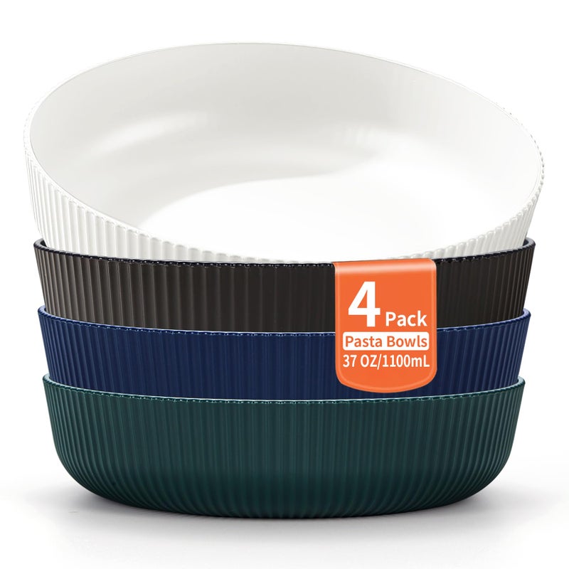 Berglander Pasta Bowls Set of 4, Salad Bowls 37oz Unbreakable Large Plastic Soup/Salad/Fruit/Serving Bowls for Home, Restaurant, Outdoor, Picnic, Camping, Serving Dishes - Image 1