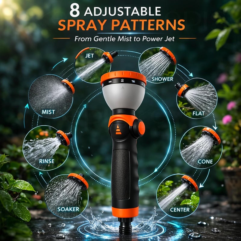Episkey Garden Hose 7 Pattern High Pressure Garden Hose Nozzle Water Spray Gun With Leak Proof 2 Pcs Metal Grip Lock Gardening Washing Gun (MULTI COLOUR) (E_STRAIGHT) - Image 3
