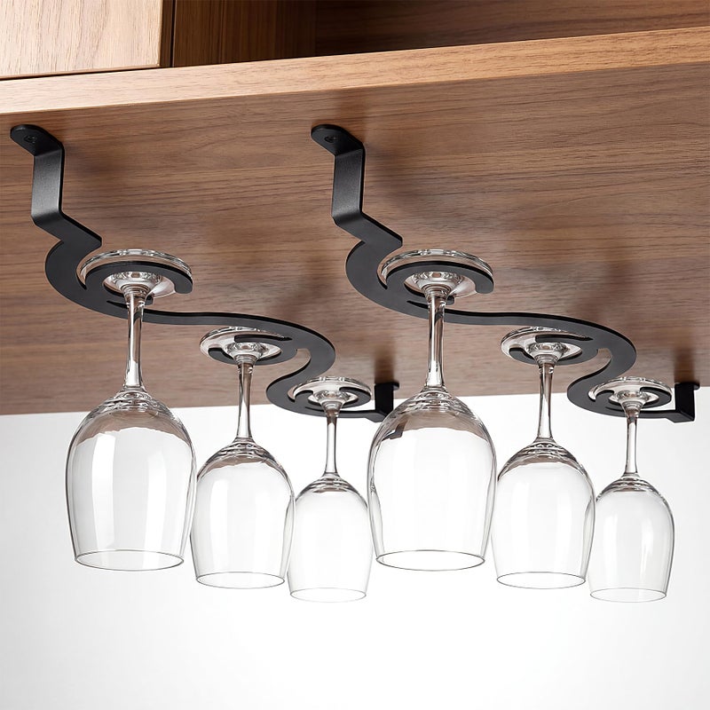 HEETHYCOOL Under Cabinet Wine Glass Rack/Stemware Holder, 15.35 inch Glass Storage Hanger Organizer, for Kitchen and Bar, 2 Pack (Black) - Image 1