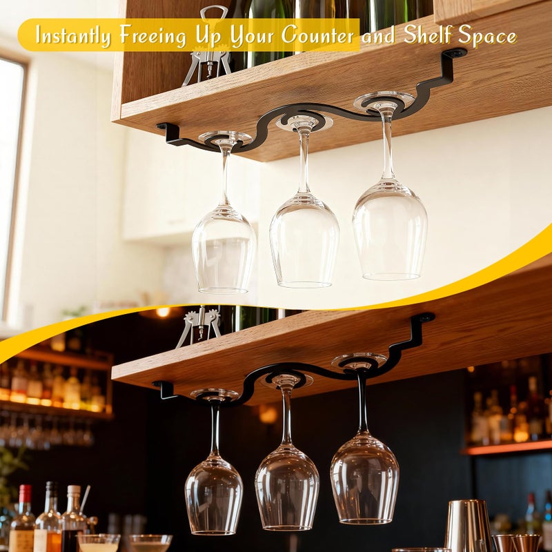 HEETHYCOOL Under Cabinet Wine Glass Rack/Stemware Holder, 15.35 inch Glass Storage Hanger Organizer, for Kitchen and Bar, 2 Pack (Black) - Image 2
