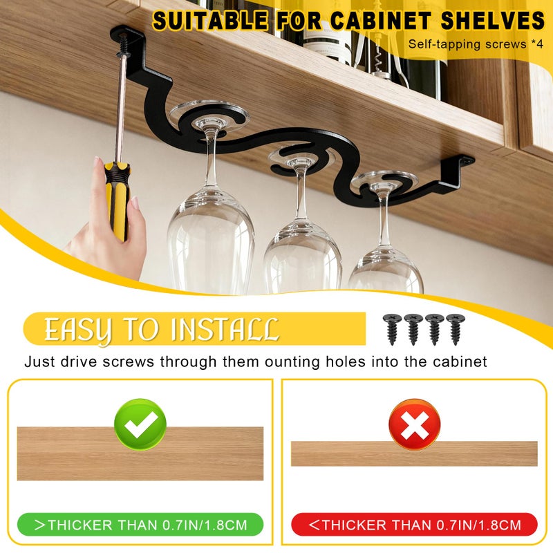 HEETHYCOOL Under Cabinet Wine Glass Rack/Stemware Holder, 15.35 inch Glass Storage Hanger Organizer, for Kitchen and Bar, 2 Pack (Black) - Image 5