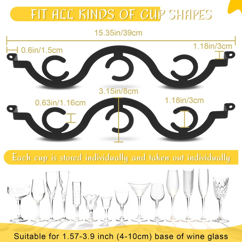 HEETHYCOOL Under Cabinet Wine Glass Rack/Stemware Holder, 15.35 inch Glass Storage Hanger Organizer, for Kitchen and Bar, 2 Pack (Black) - Image 3