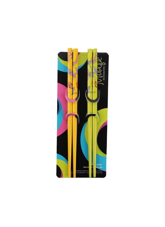 Motique Accessories Set of 4 Hair Sticks Hair Chopsticks with Butterflies for Women - Yellow Green  - Image 4