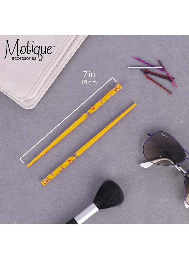 Motique Accessories Set of 4 Hair Sticks Hair Chopsticks with Butterflies for Women - Yellow Green  - Image 3