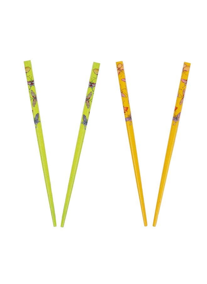 Motique Accessories Set of 4 Hair Sticks Hair Chopsticks with Butterflies for Women - Yellow Green  - Image 1
