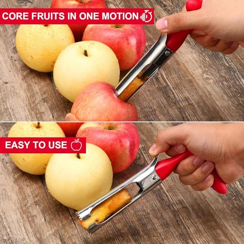 Xfopz Kitchen Premium Apple Corer Tool - Ultra Sharp, Stainless Steel, Serrated Blades for Easy Coring - Easy to Use & Clean, Durable Apple Corer Remover for Baking Apples (Red) - Image 4