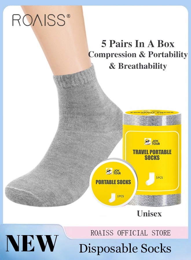 roaiss 5 Pairs Disposable Compressed Socks, Portable Throwaway Short Socks, Breathable Mid Calf Socks Set, Suitable for Travel, Gym and Daily Life - Image 1